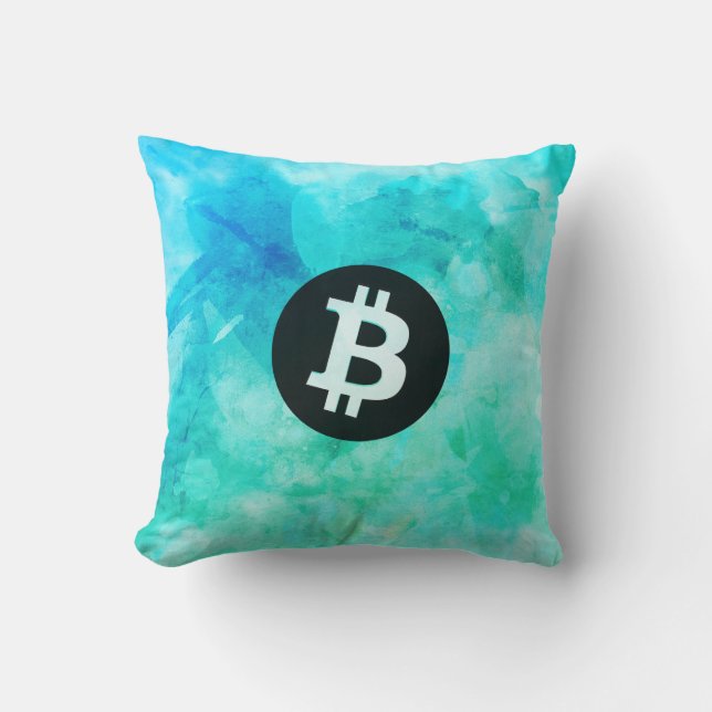 Almofada Bitcoin Aquarela (Estilo 3 - Vida na Praia) (Frente)