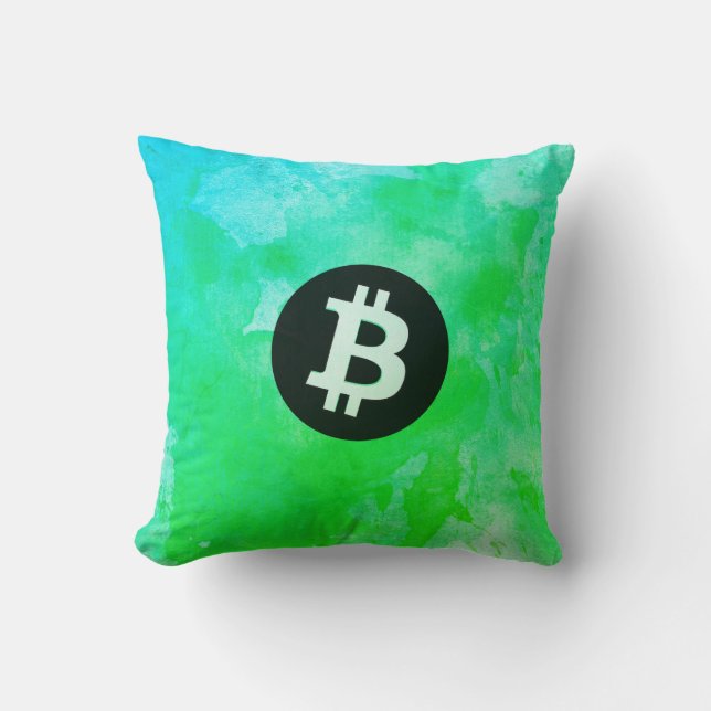 Almofada Bitcoin Aquarela (Estilo $ - Green Day) (Frente)