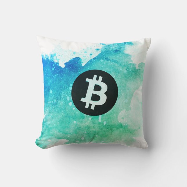 Almofada Bitcoin Watercolor (Style 5 - Wave Rider) (Frente)