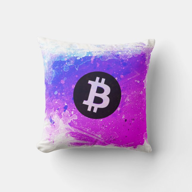 Almofada Bitcoin Watercolor (Style 6 - Miami Beach) (Frente)