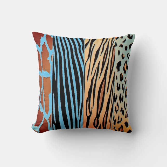 Almofada Black And Blue Animal Printed Zebra Stripe Pillow (Frente)
