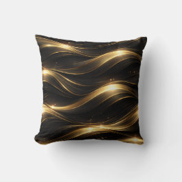 Almofada Black and Gold Fluid Wave Pattern Throw Pillow