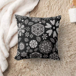 Almofada Black And Gray Retro Floral Art Seamless Pattern