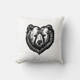 Almofada Black and White Bear's Face Ink Drawing