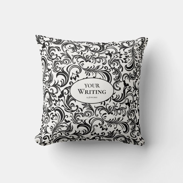 Almofada Black and White Damask Pattern Custom Wedding (Frente)