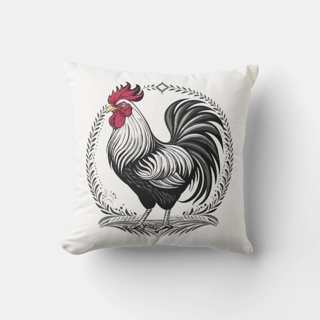 Almofada Black and white rooster (Frente)