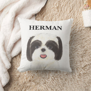 Almofada Black and White Shih Tzu, Reversível e Personaliza