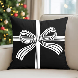 Almofada Black and White Striped Bow Throw Pillow