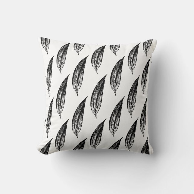 Almofada Black and White White Lily Leaf Print (Frente)