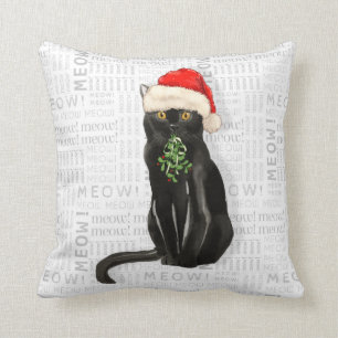 Almofada Black Bombaim Cat Watercolor Natal