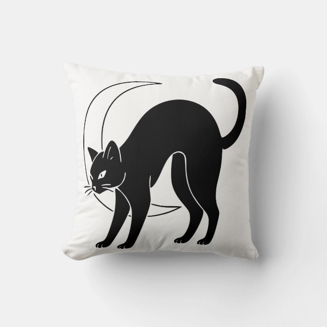 Almofada Black Cat and Crescent Moon Line Art (Frente)