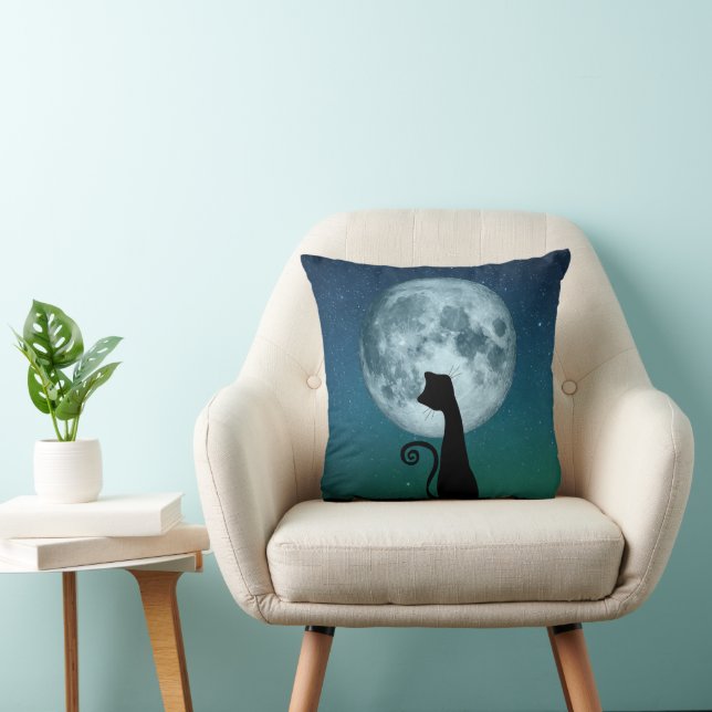 Almofada Black Cat In Moonlight Throw Pillow (Cadeira)