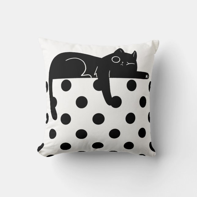 Almofada Black cat polka dot Throw Pillow (Frente)