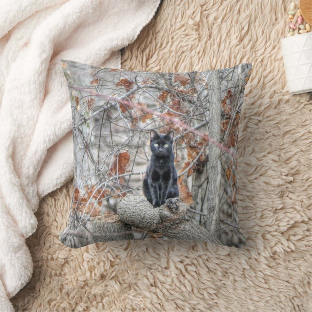 Almofada Black Cat Sitting Outdoors (Cobertor)