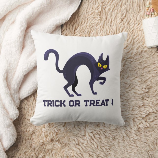 Almofada Black Cat Trick or Treat Halloween Throw Pillow (Cobertor)