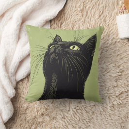 Almofada Black Cat Vintage Lino Impressão de 16"