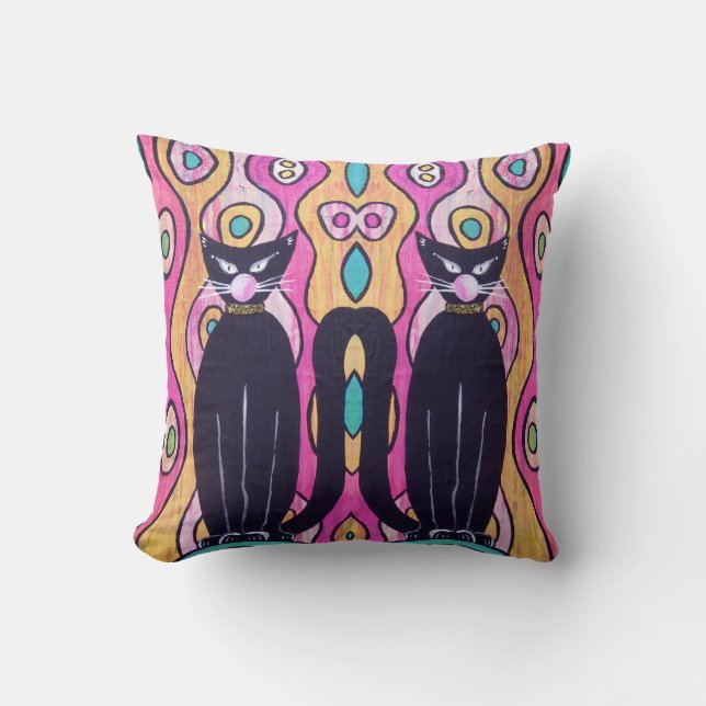 Almofada Black Cats Throw Pillow Home Decor (Frente)