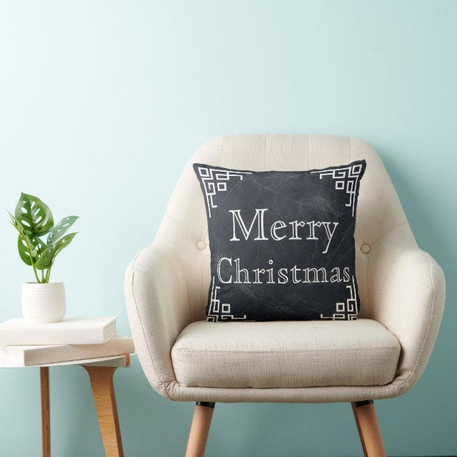 Almofada Black Chalkboard White Swirl Feliz Natal (Cadeira)