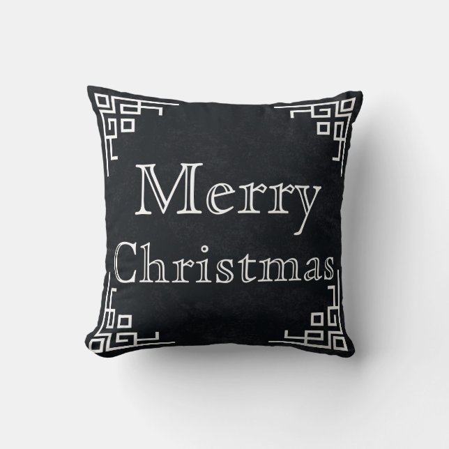 Almofada Black Chalkboard White Swirl Feliz Natal (Frente)