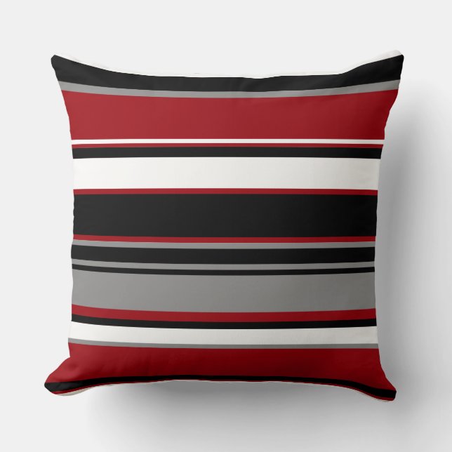 Almofada Black, Cinza Red e White Stripes (Frente)