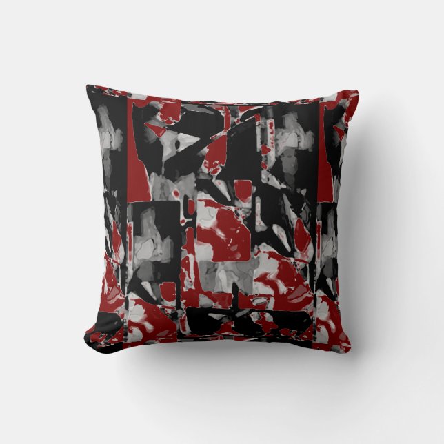 Almofada Black Gray White Burgundy Contemporary Art Print (Frente)