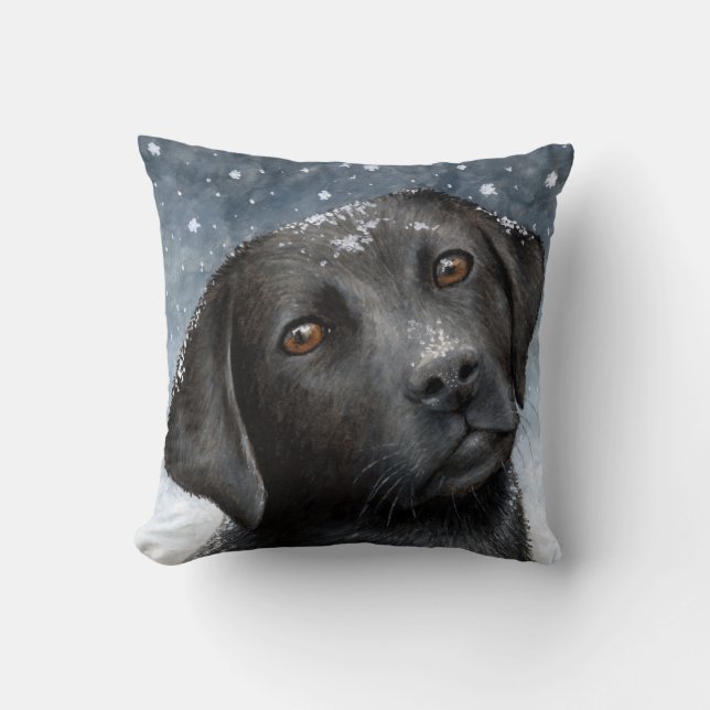 Almofada Black Labrador Dog 100 Blue Winter (Frente)