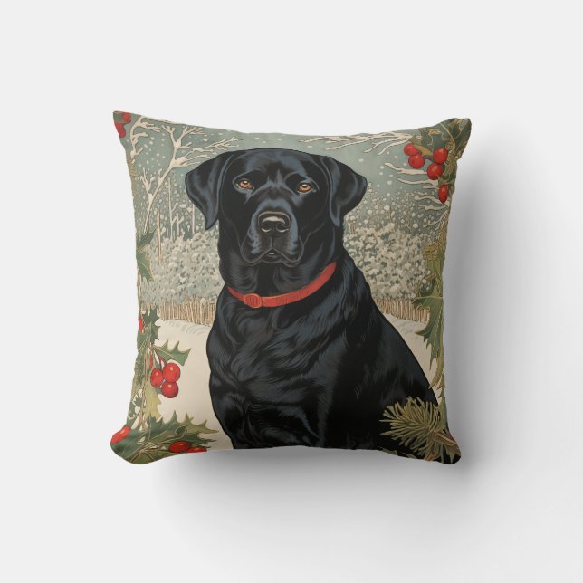 Almofada Black Labrador no inverno (Frente)