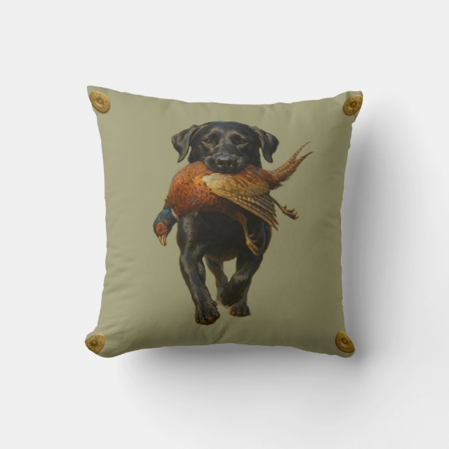 Almofada Black Labrador Retriever & Pheasant throw cushion (Frente)