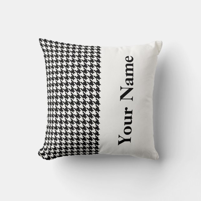 Almofada Black Modern Houndstooth com Nome (Frente)