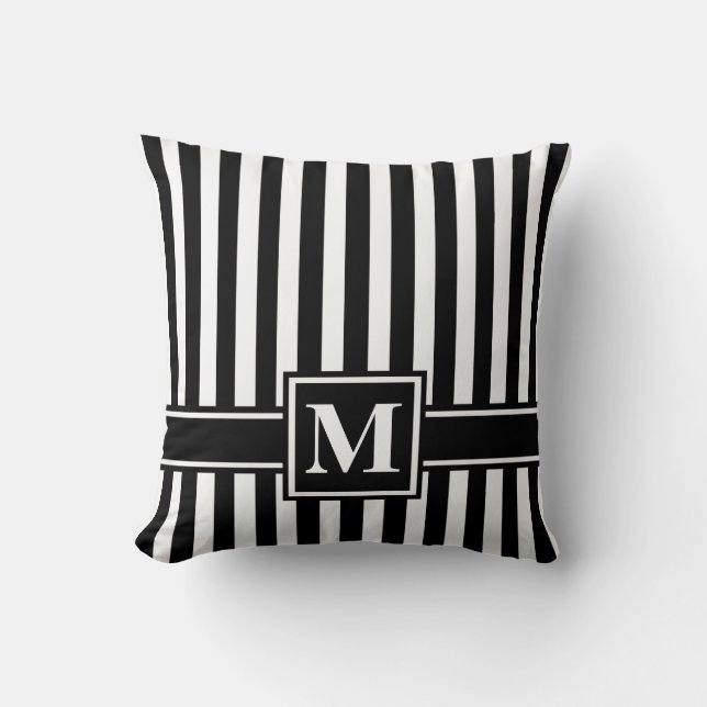 Almofada Black Modern Stripe com Monograma (Frente)