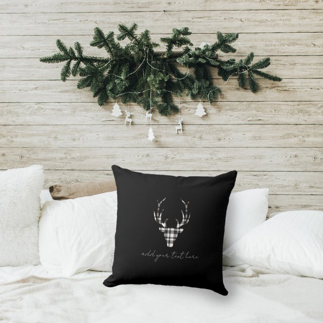 Almofada Black Plaid Deer Christmas (rustic elegant personalized christmas throw pillow. black plaid deer design)