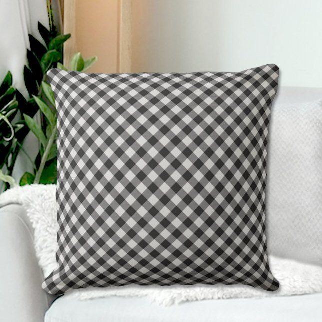 Almofada Black Plaid Pattern Throw Pillow (Criador carregado)