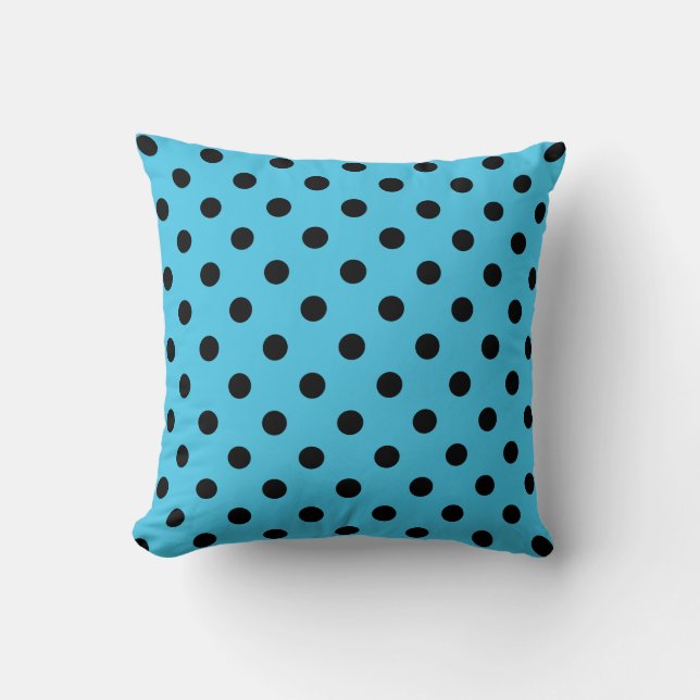 Almofada Black Polka Dots on Aqua Blue Throw Pillow (Frente)