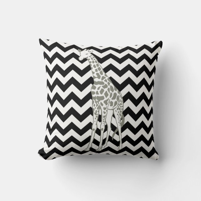 Almofada Black Safari Chevron com Pop Art Giraffe (Frente)