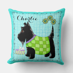 Almofada Black Scottie Dog Name Personalize Turquoise