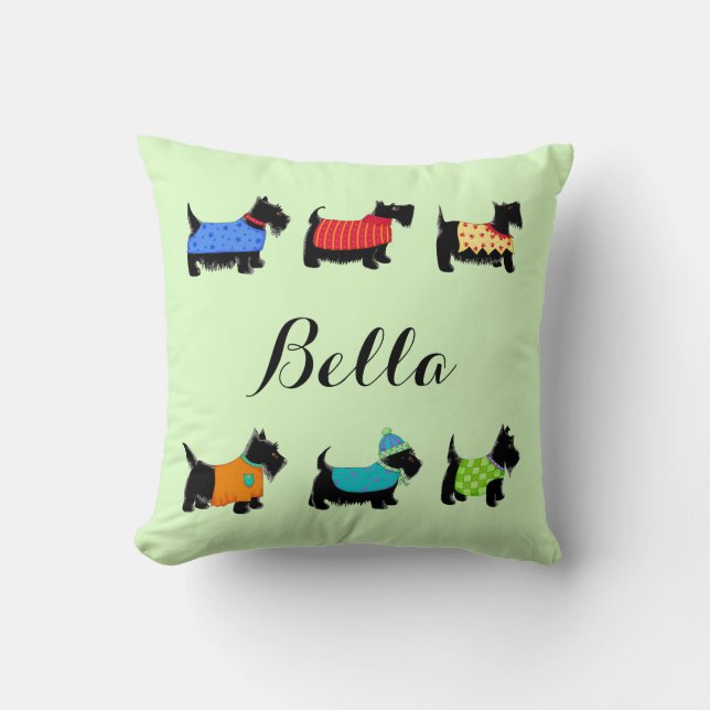 Almofada Black Scottie Dogs Name Personalized Green (Frente)