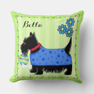 Almofada Black Scottie Terrier Dog Name Personalizado Green