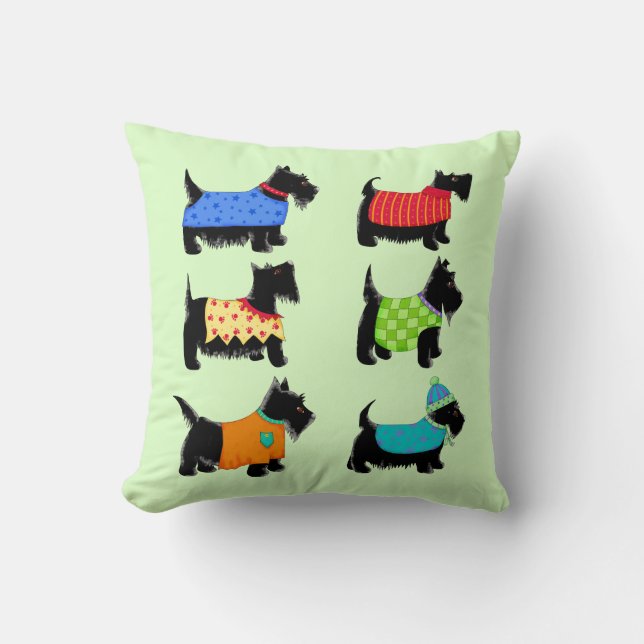 Almofada Black Scottie Terrier Dogs Green Decorative (Frente)