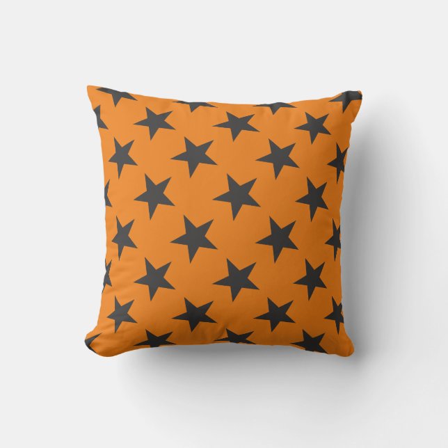 Almofada Black Stars on Pumpkin Orange Halloween (Frente)