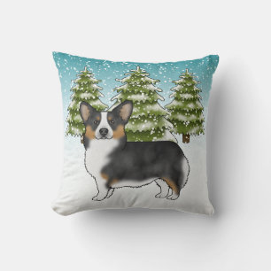 Almofada Black Tri Pembroke Corgi Snowy Natal