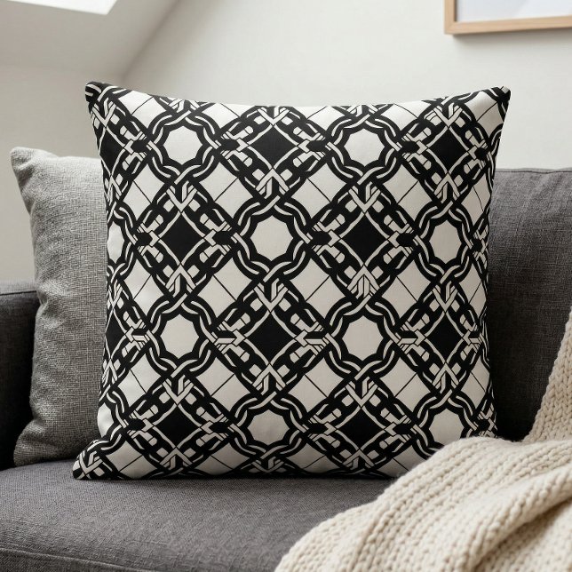 Almofada Black White Art Deco Interlaced Pattern (Criador carregado)