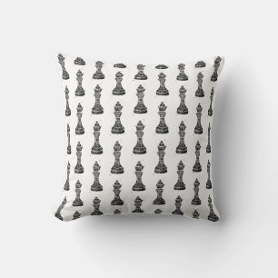 Almofada Black & White Chess Figures Linocut Queen