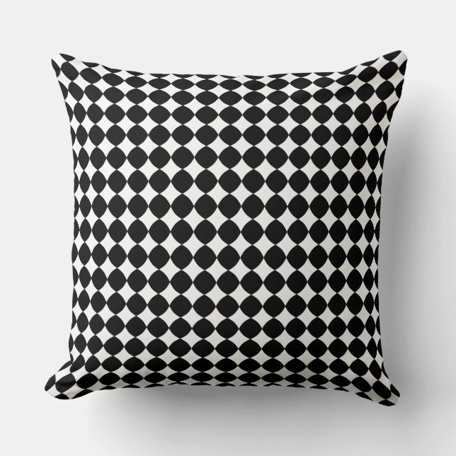Almofada Black & White Diamond Checker Pattern Throw Pillow (Frente)