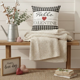 Almofada Black & White Hello Valentine Plaid Gingham