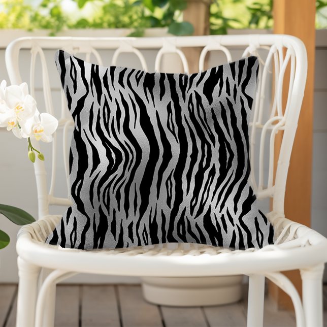 Almofada Black Zebra Stripes Animal Print Silver Luxury (Criador carregado)