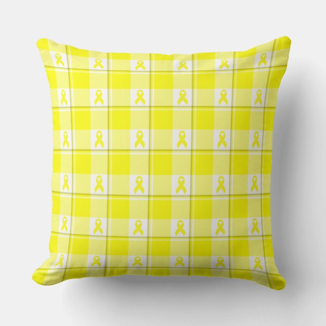 Almofada Bladder Cancer Awareness Plaid Yellow Ribbon (Frente)