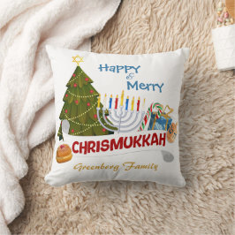 Almofada Blended Holiday Chrismukkah Tree, Menorah, Dreidel
