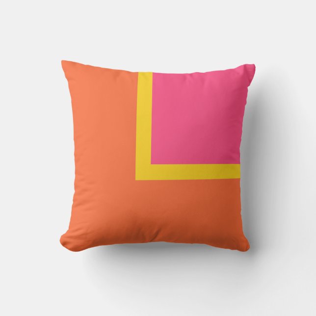 Almofada Bloco de Cor Moderna Rosa, Laranja e Amarelo (Frente)