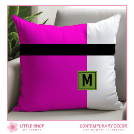 Almofada Bloco de Cor Preto Rosa Moderno Monogramado