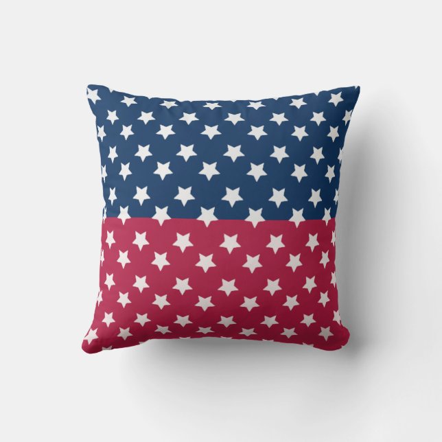 Almofada Bloco de Cores Azul e Vermelho com Estrelas Branca (Verso)